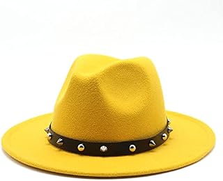 HHF Caps y Sombreos Sombrero de lana de estilo europeo y americano Sombrero negro de otoño e invierno con hebilla de cinturón de remache de ala grande Sombrero de fieltro de jazz ( Color : Amarillo )