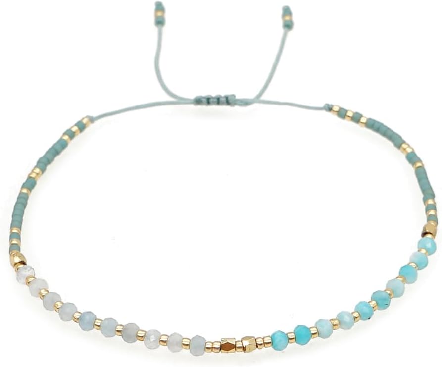 Natural Stone and Glass Beaded Bracelet for Women, Everyday Jewelry