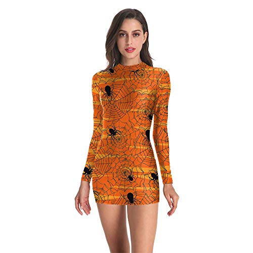 Jnzr La Mujer del Vestido de Halloween, Trajes del Vestido del patrón Delgado de Manga Larga Araña de Ropa de Mujer,M