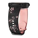 Flower Engraved Band for Samsung Galaxy Watch 7/6/5/4/FE 40mm 44mm/Galaxy Watch 6/4 classic Bands 47mm 43mm 46mm 42mm/Watch 5 pro 45mm Women,No Gap Silicone Cute Floral Strap Wristband Two-Tone Correa