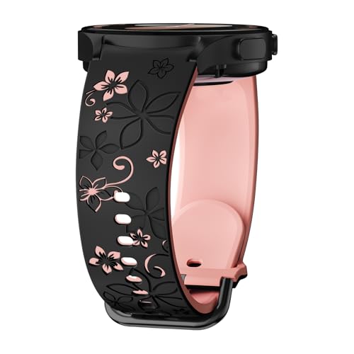 Flower Engraved Band for Samsung Galaxy Watch 7/6/5/4/FE 40mm 44mm/Galaxy Watch 6/4 classic Bands 47mm 43mm 46mm 42mm/Watch 5 pro 45mm Women,No Gap Silicone Cute Floral Strap Wristband Two-Tone Correa