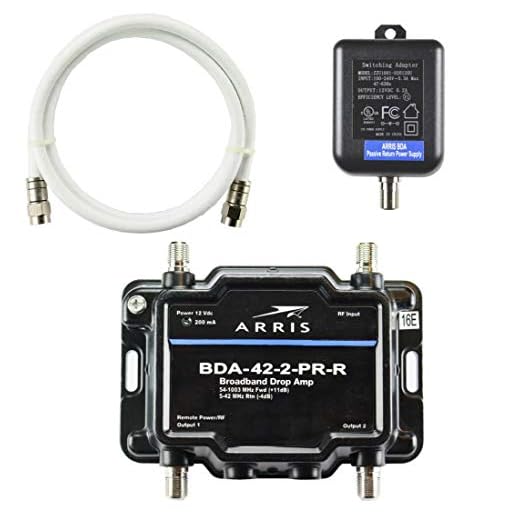 Arris 2-Port Cable, Modem, TV, OTA, HDTV Amplifier Splitter Signal Booster with Passive Return and Coax Cable Kit
