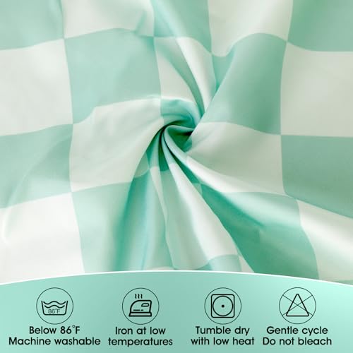 Image of 9FT Green Checkered Table Skirt Ruffle Colorful Teacher Desk Skirts for Classroom Decorations Rectangle Table Cover Skirt for Back to School Party Supplies Kindergarten Office Dorm Bookcase Cabinet