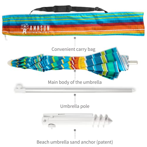 AMMSUN 6.5 ft Beach Umbrellas for Sand Heavy Duty Wind Portable, Outdoor Umbrella with Sand Anchor & Carry Bag, UV 50+ Protection, Push Button Tilt, Ideal for Beach, Patio and Trav image 6