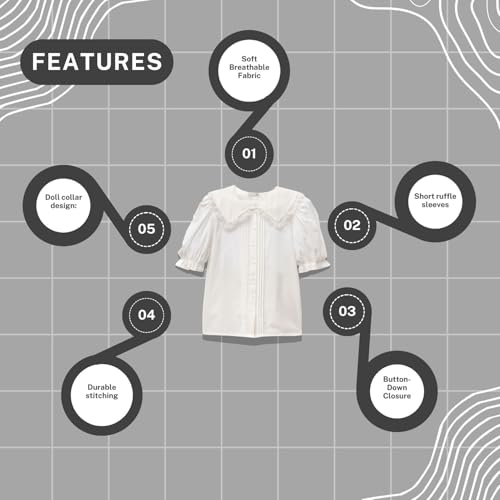 CUENTO Girls CottonTop- Doll Collar Neck, Short Ruffle Sleeves, Button Down Closure, Casual Top, Everyday Wear_P3