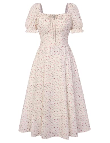 Belle Poque Pink Floral Dress for Women 2026 Spring Summer Sundress Vintage Cottagecore Short Sleeve Midi Dress XL