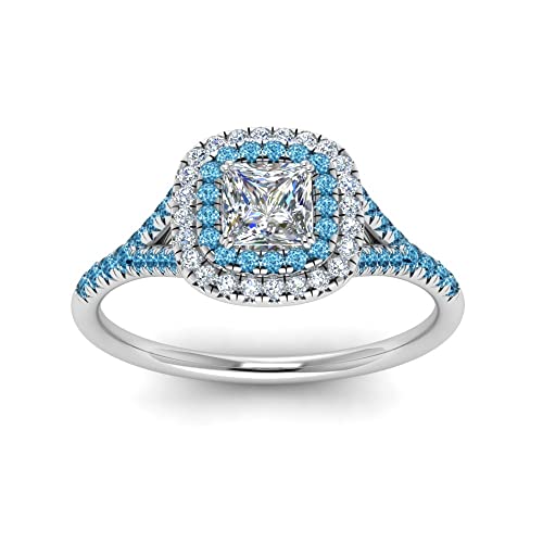 Image of Choose Your Gemstone Delicate Double Halo Diamond CZ Ring Sterling Silver Princess Shape Halo Engagement Rings Matching Jewelry Wedding Jewelry Easy to Wear Gifts US Size 4 to 12
