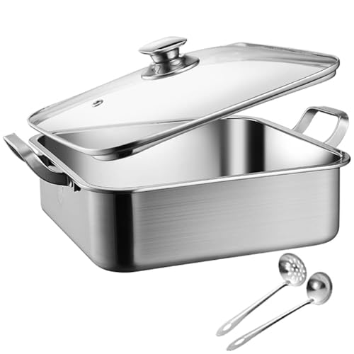 Tomiki 仕切り鍋 両手鍋 卓上二食鍋 鴛鴦鍋 中華火鍋 仕切り付き ステンレス 調理器具 スプーン付き 蓋付き IH ガスコンロ対応 一鍋?役 同時に調理可能 春夏秋冬兼用 鍋パーティに最適 正方形のデザイン