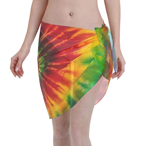 Bassyil Tie Dye Women Short Sarong Beach Wrap Sheer Bikini Chiffon Swimsuit Cover Up Skirt For Swimwear #TOP2