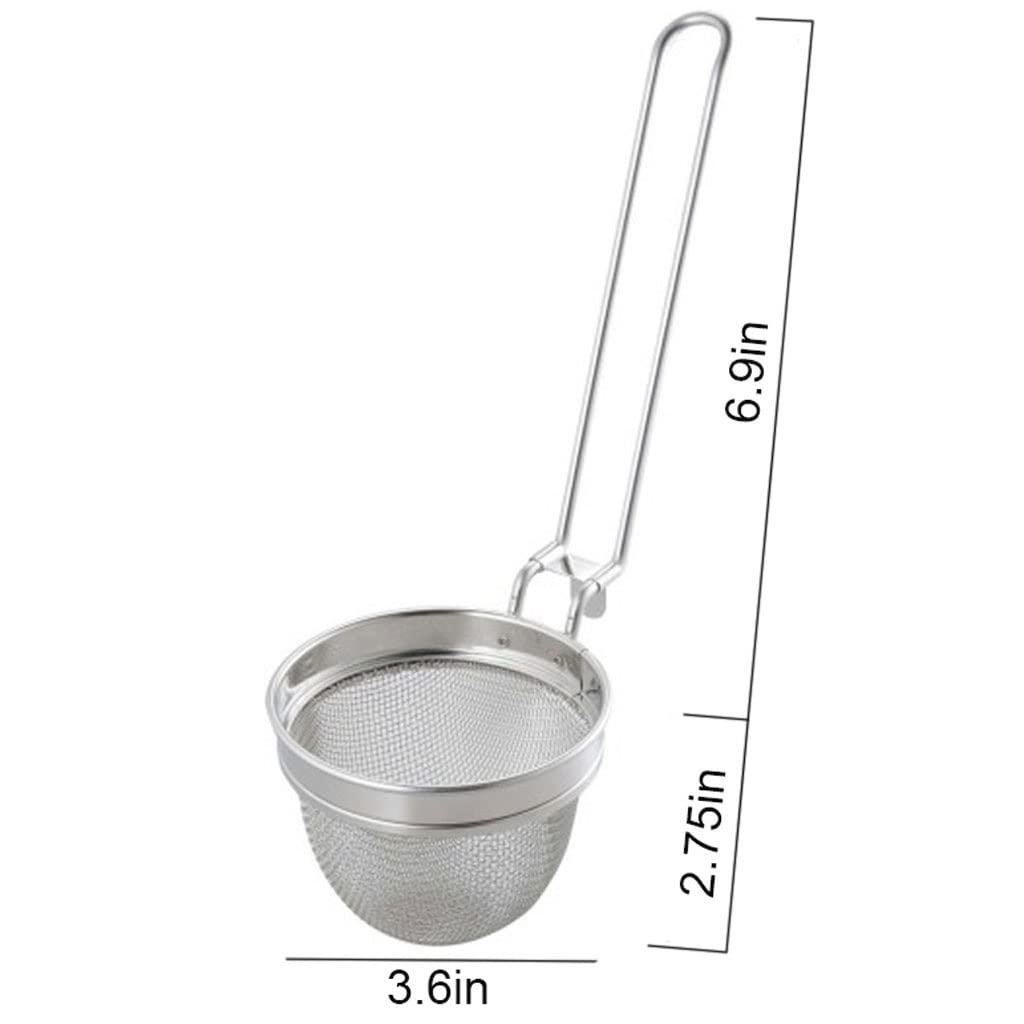 Espumadera de Cocina Colador de Pasta Filtro de colador de Acero Inoxidable de Malla Fina Cuchara Herramienta de Filtro de Cocina Diámetro 3.6 Pulgadas (Color Plateado) Cuchara Coladora