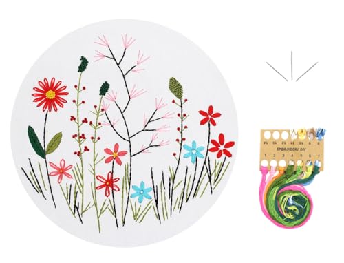 IZEERA Embroidery Set for Stamped Cross Stitch Kit with Floral Pattern for Starter Beginners Adults with Instructions, Color Threads and Needles