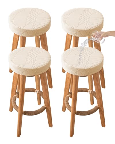 Image of CRFATOP 4 Pack Waterproof Bar Stool Covers Round Seat Slipcover,L,Beige