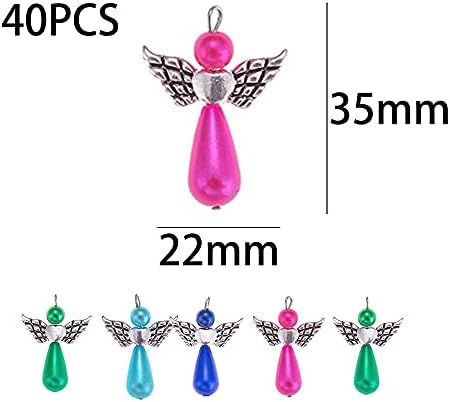Darwery 40Pcs Mixed Color Angel Wing Pendant Handmade Pearl Alloy Angel Charms Pendant Fairy Charms for Jewelry Making and Crafting