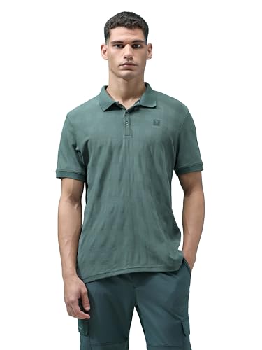 Image of TECHNOSPORT Men's Slim Fit Jacquard Textured Polo Sports T-Shirt with Cotflex, UPF50+ for Regular use