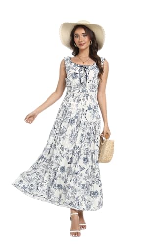 Image of OSTOO Women's 2026 Summer Boho Floral Print Tiered Casual Flowy Long Maxi Dress
