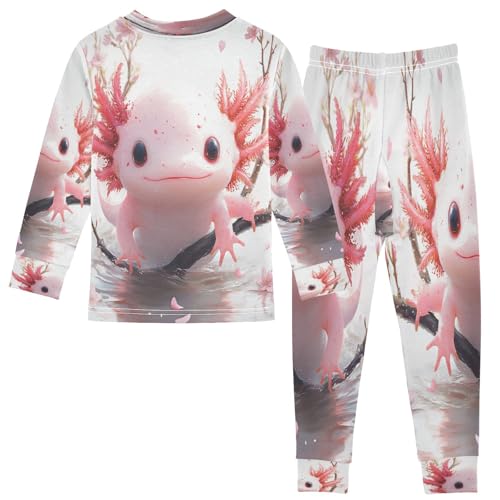 Pajama Sets Long Sleeve Axolotl with Cherry Blossoms Soft Comfy Sleepwear 2 Piece PJS 3-8T3
