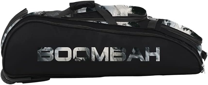 Boombah Beast Rolling Bat Bag 2.0-40" x 14" x 13" - Glacier Black/White - Holds 8 Bats, Glove and Shoe Compartments