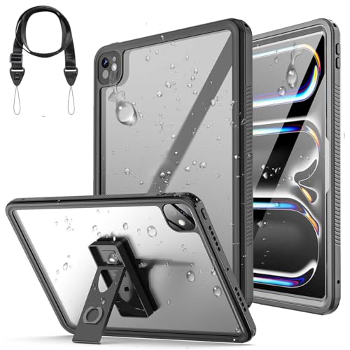 軽量型 iPad Pro 13インチ M4 完全防水ケース (2024) iPad Pro 13 第7世代 防水ケース お風呂カバー IP68防水 耐衝撃 スタンド機能付き 薄型 軽量 手触り クリア 防雪 防塵 水場 潜水 浴室用 iPad Pro 13インチ M4(2024)防水カバー