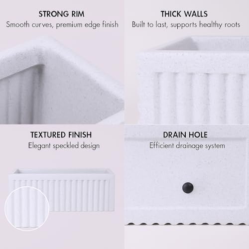 Image of Bigsmall Designed Plant Pots, Premium Durable Polymer Flower Pots for Indoor & Outdoor Plants - Lightweight, Stylish, and Weather-Resistant Garden Planters (Ripples- White Stone, 12 Inch)