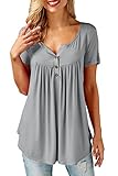 Neitade Womens Shirts and Blouses Short Sleeve Summer Casual Tunic Tops For Women Grey M