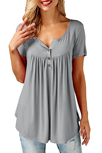 Womens Shirts and Blouses Short Sleeve Summer Casual Tunic Tops For Women Grey M
