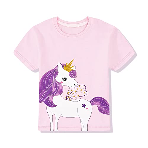 Toddler Girls Short Sleeve Shirts Unicorn Graphic Cotton Shirt Tee Summer T-Shirts for Girls 2-7 Years