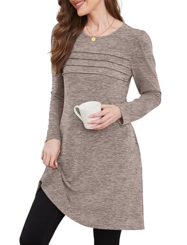 Image of OFEEFAN Womens Long Sleeve Tunic Dress Fall Fashion Sweater Dress with Pockets Pleated Front Casual Winter