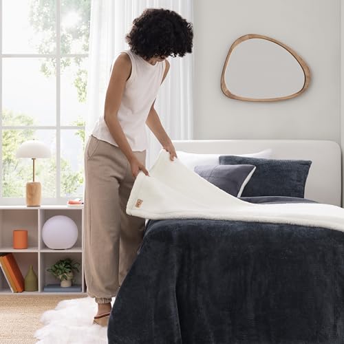Image of UGG Remina Twin Comforter Set 4 Piece Bed in a Bag with Throw Blanket, Decorative Pillow, Sham, and Reversible Comforter Hypoallergenic Washable College Dorm Bedding, Twin XL, Navy Blue