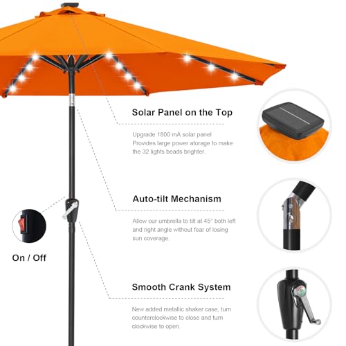 Image of ABCCANOPY Durable Solar Led Patio Umbrellas with 32LED Lights 11FT (Orange)