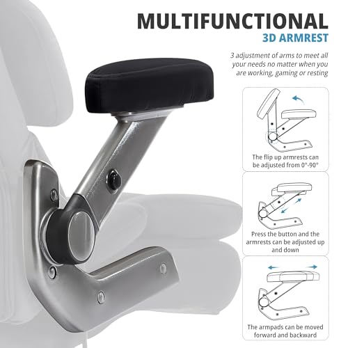 Fabric 700lbs Big and Tall Office Chair-Large Computer Chair with Adjustable Lumbar Support 3D Flip Arms Plus Size Wheels, High Back Executive Desk Chair, Heavy Duty Metal Base, Thick Padded Wide Seat - Image 5