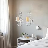 SOFE Farmhouse Metal Wall Mounted Candle Holders, White Sconces Wall Decor Set of 2, Vintage Modern Decorative Candle Sconce for Bedroom, Living Room, Hallway
