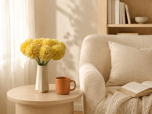 Image of Mandy's 12pcs Artificial Yellow Ball Chrysanthemum Flowers