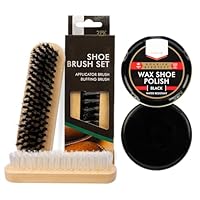 2 Shoe Brush Set - Traditional Wooden Handle Brushes For Cleaning, Polishing Leather Shoes & Boots, Buffing, Soft & Stiff Bristles