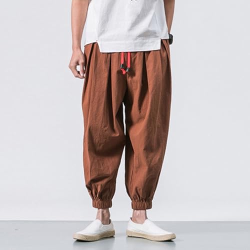 Men's Harem Pants Wide Leg Drop Crotch Linen Pants Drawstring Baggy Joggers Sweatpants Cargo Pants for Men4