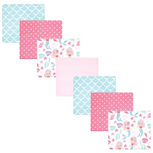 Image of Little Treasure Hudson Baby Cotton Poly Flannel Receiving Blankets Multipack, Pink Mermaid, 30x30 inches