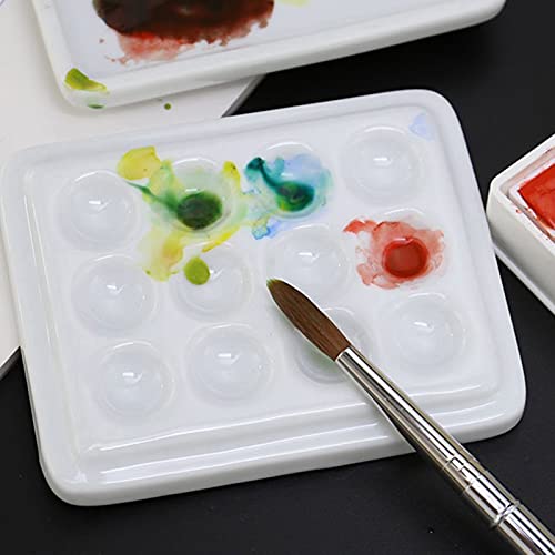 Paleta de cerámica de 12 orificios con tapa de onda para pintores y aficionados a la acuarela 6