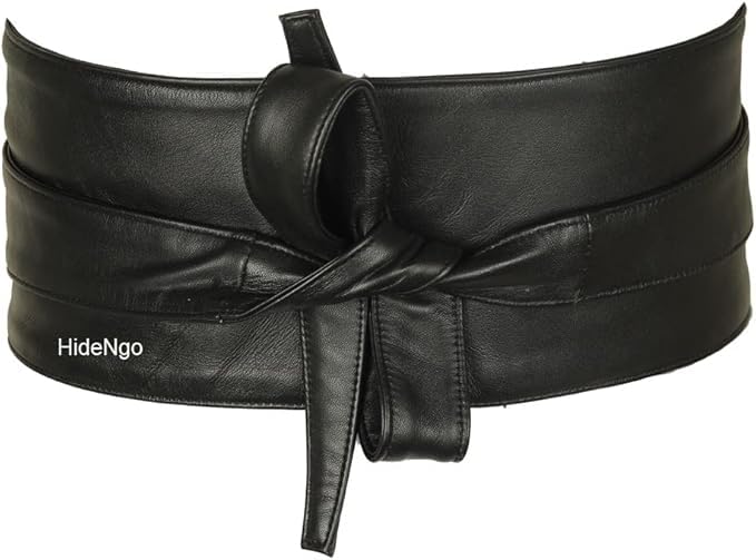 Lambskin Leather Obi Belt for Women, Handcrafted Genuine Leather Wide Cinch Boho Belt Waist Band, Self Tie Wrap Around Belt