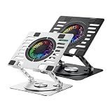 CoolAir przenośny stojak z cichym wentylatorem RGB 11 cm, podstawa z regulacją wysokości i obrotu o 360°, przenośna lodówka z regulowaną prędkością, tablety/notebooki do 17,3", aluminium, czarny