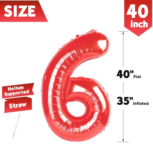 Image of 40 Inch Red Number 6 Balloon Birthday Party Decorations for Men & Women