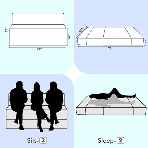 Image of Urban Decor Foldable Sofa Bed 5' X 6' Feet Perfect for Guest Jute Fabric Three Seater Sofa Cum Bed for Home & Office Space-Saving - SCB-3-Grey