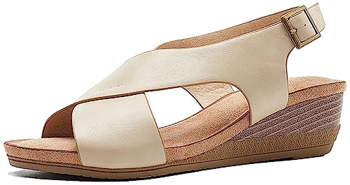 Crossover Wedges Rome Sandals for Women's Lady Simplicity Lightweight Anti Slip Dress Shoes with Arch support Adjustable Buckle Slip On Slipper