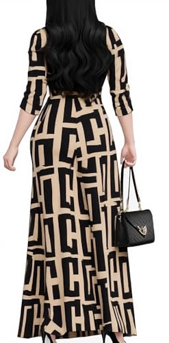 Image of CaniBtr Maxi Dresses for Women Plus Size 3 /4 Sleeve Long Dress with Belt