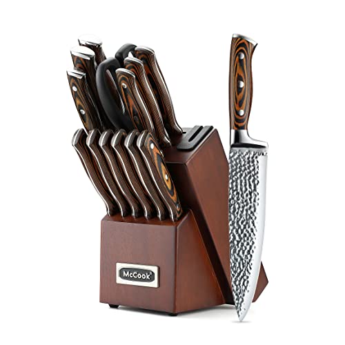 McCook MC17 Knife Sets,15 Pieces German Stainless Steel Knife Block Sets with Built-in Sharpener