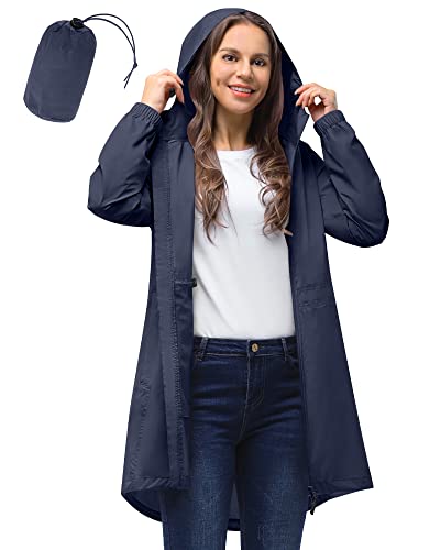 33,000ft Damen Dünne Wasserdichte Faltbar Regenmantel Regenjacke mit Kapuze, Leicht Atmungsaktive Travel Regenponcho , Lange Windbreaker Jacke für Frauen