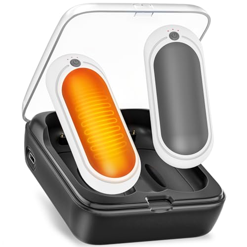 Hand Warmers Rechargeable 2 Pack Electric Hand Warmers with Charging Case, 14000mAh Pocket-Sized Hands Heaters, Winter Skating Camping Hunting Accessories, for Men Women (Grey)