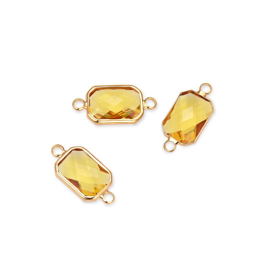 Adabele Lot de 10 breloques rectangulaires en topaze jaune de novembre de grade A 14 mm plaqué or CCP12-G11