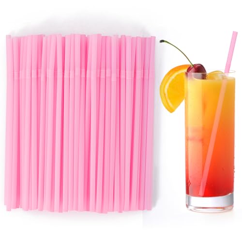 [100 Pcs] Pink Disposable Plastic Drinking Straws - 8.26 Long 0.24 Wide Cute Bendy Straws for Pink Birthday Party Bachelorette Party Bridal Shower Baby Shower Gender Reveal
