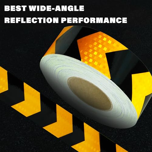 Swrt HHJT-1 2 Inch X 30 Ft Reflective Tape Outdoor Waterproof Black & Yellow Reflective Tape Heavy Duty Strong Adhesive Hazard Caution Safety Warning Tape Reflector Conspicuity Tape thumb #1
