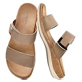 Littleplum Women Slides Sandals Arch Support Open Toe Slip on Sandals Soft Cushion Slippers Comfy Casual Summer Shoes for Walking Beach Travel Khaki Size 9