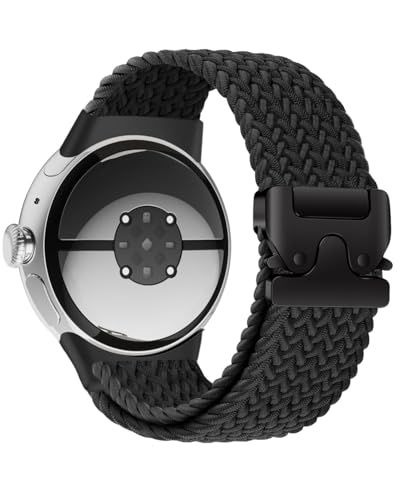 Braided Bands Compatible with Google Pixel Watch 4/3 45mm Bands Elastic Nylon Breathable Sport Straps for Pixel Watch 4 45mm Band for Men Women - Upgraded Parachute Buckle (Black)